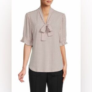 Adrianna Papell polka dot Patterned Blouse with Tie Neck